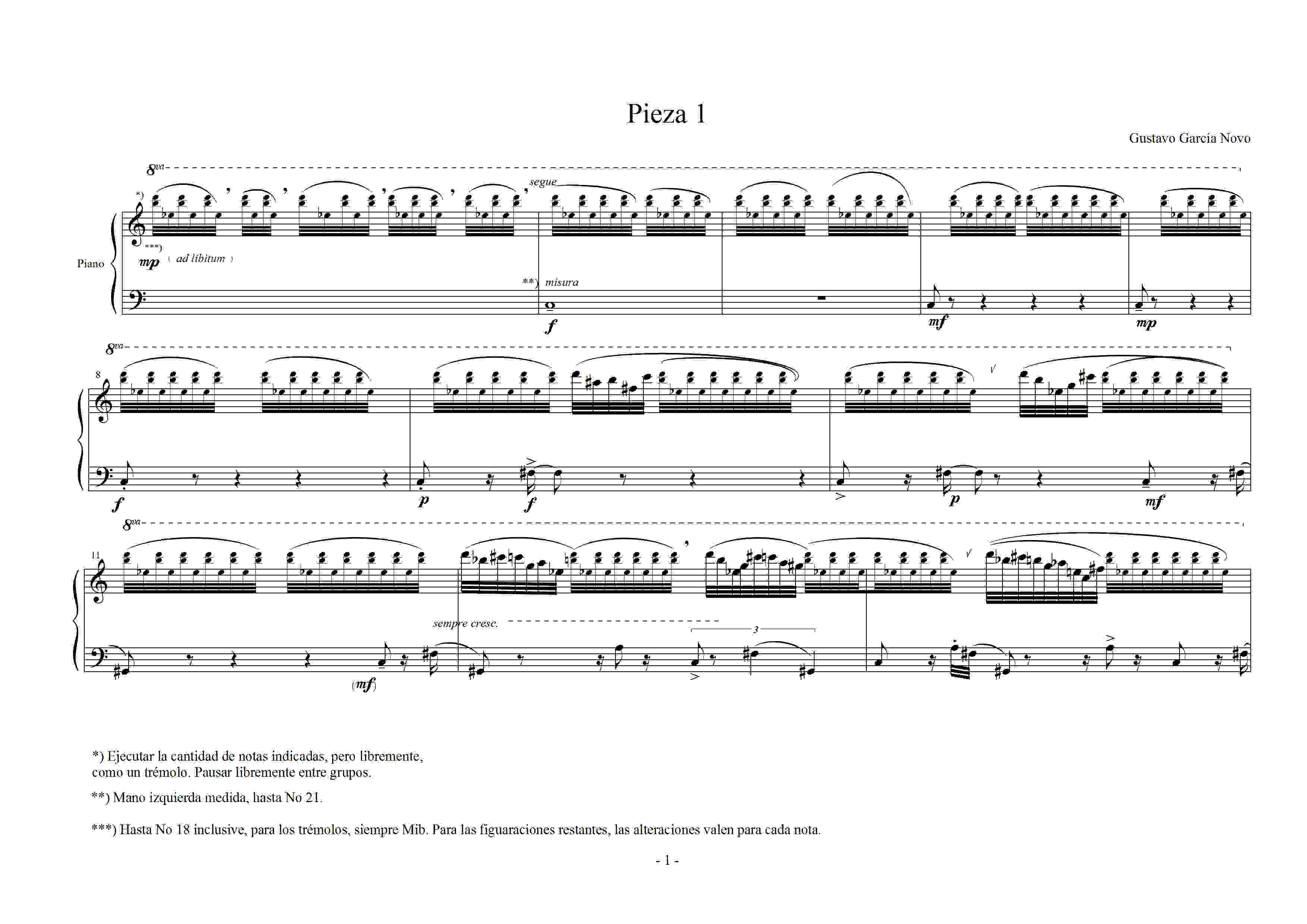 [Partitura 'Solo Piano' pieza 1.]